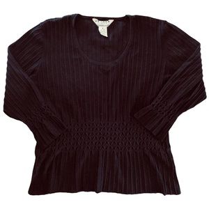 Vintage 90s Ribbed Pattern Slinky Stretchy Fabric Quarter Sleeve Silk Top